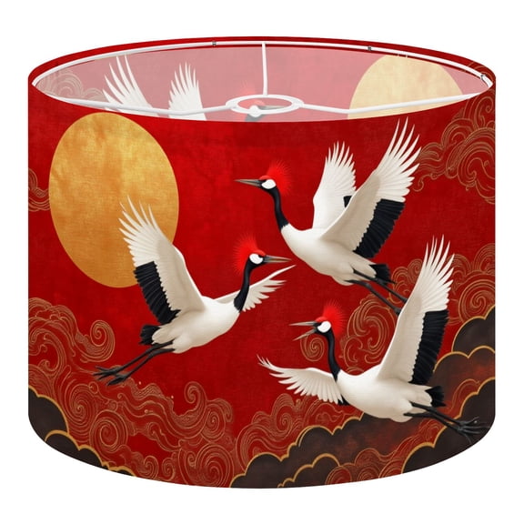 Linen Drum Lampshades Red Sky Elegant Cranes Traditional Wildlife Oriental 13"x13"x10" Light Shade for Table Lamps Floor Lamp Shades Lampshade Replacement Assembly Required