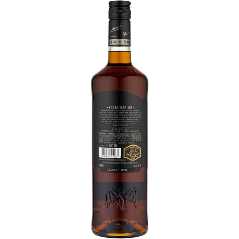 BACARDI Black Rum, Gluten Free, 750 mL Bottle, ABV 40% - Walmart.com