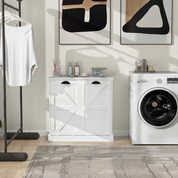 MAYEERTY Two-Compartment Tilt-Out Laundry Sorter Cabinet White