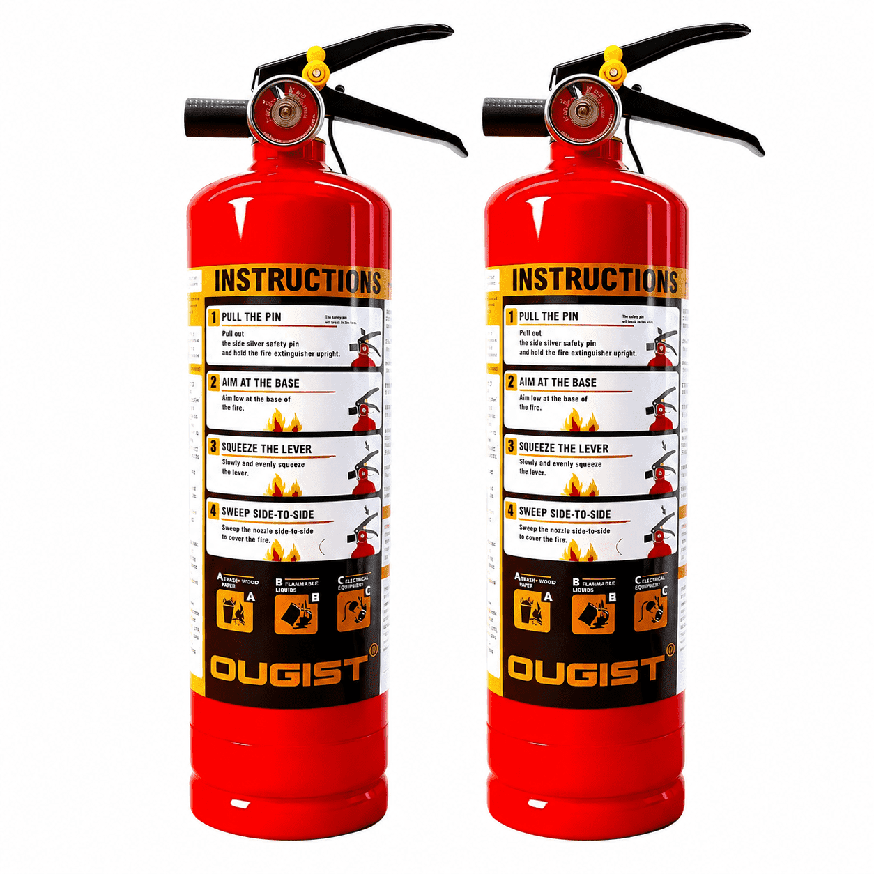 Ougist ABC Fire Extinguisher for Home & Vehicle, 2.5lb 1-A:10-B:C Rated, Certified for Kitchen/Car/Boat, Base Model 2 Pack
