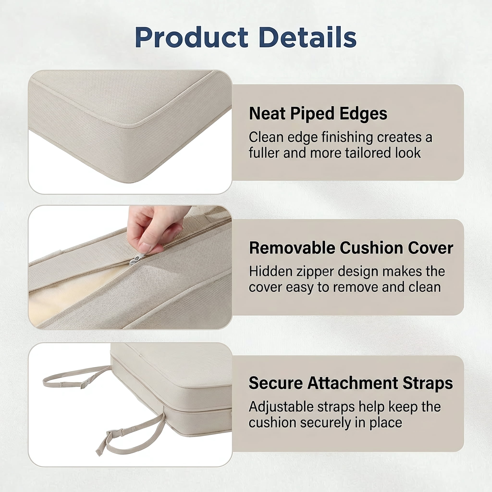 24 x 24 in Outdoor Olefin Patio Cushion Set with Back Pillow, 6 in Thick, Water- and Fade-Resistant, Beige