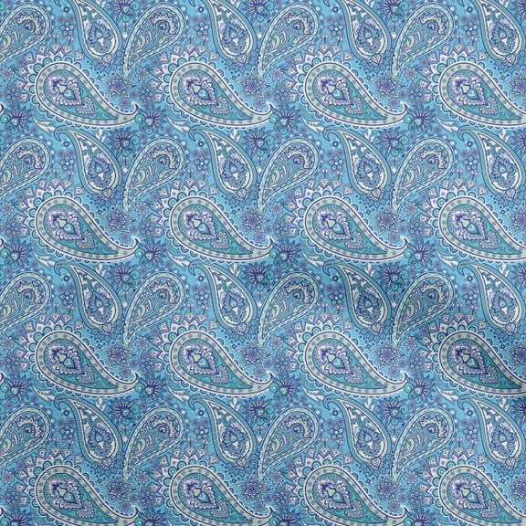oneOone Cotton Cambric Light Blue Fabric Paisleys Sewing Craft Projects Fabric Prints By Yard 42 Inch Wide