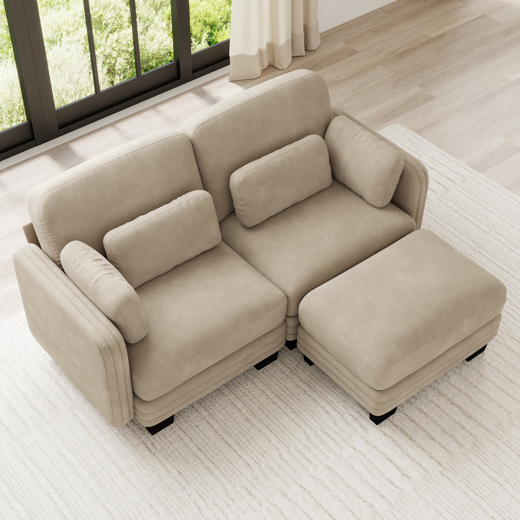 70" Modern Modular 2 Seater Loveseat Sofa Couch with 1 Ottoman and 4 Pillows