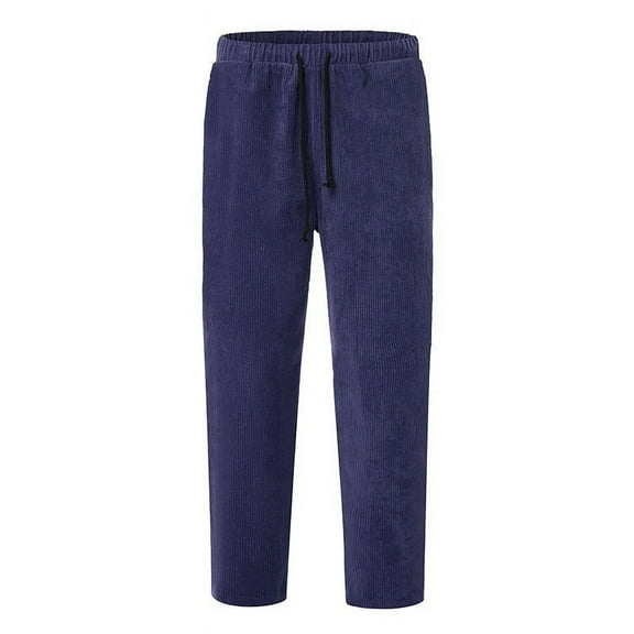 YOTMKGDO Boys Corduroy Pants, Mens Pants Casual, Men's Corduroy Loose Solid Casual Elastic Waistband Straight Cropped Trousers Mens Corduroy Pants, Blue L