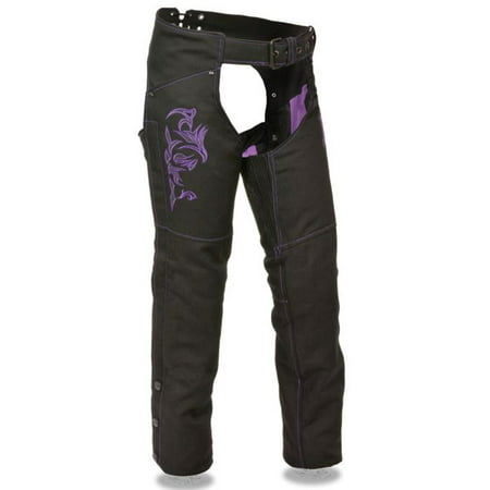 Milwaukee Leather Womens Textile Chaps w/ Tribal Embroidery & Reflective Detail Purple