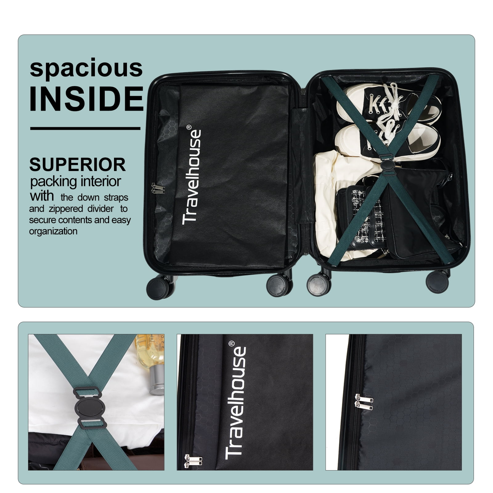 Travelhouse 20" Underseat Hard-Sided Carry-On Luggage, Spinner Wheels, ABS,Green