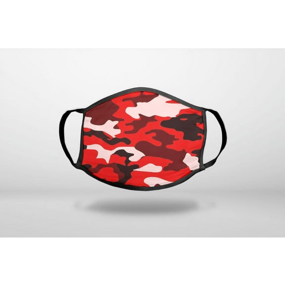 Red Black Camouflage - 3-Ply Reusable Soft Cloth Face Covering, Unisex, Cotton Inner Layer