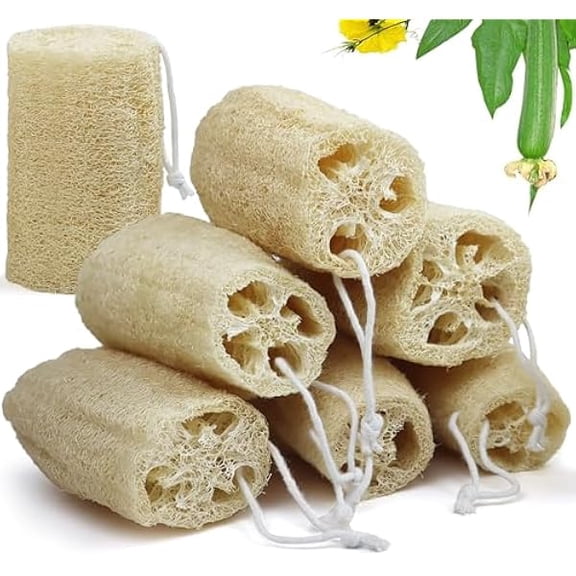 Fu997 7 Pack Natural Loofah Exfoliating Body Scrubber, 5 Inches Organic Luffa Bath Sponge Exfoliating Shower Body Scrubber for Deep Cleaning & Smooth Skin, Natural Real loofah Sponge for Men & Women