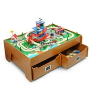 KidKraft Garage Town Train Set With Honey Train Table and Two Trundles