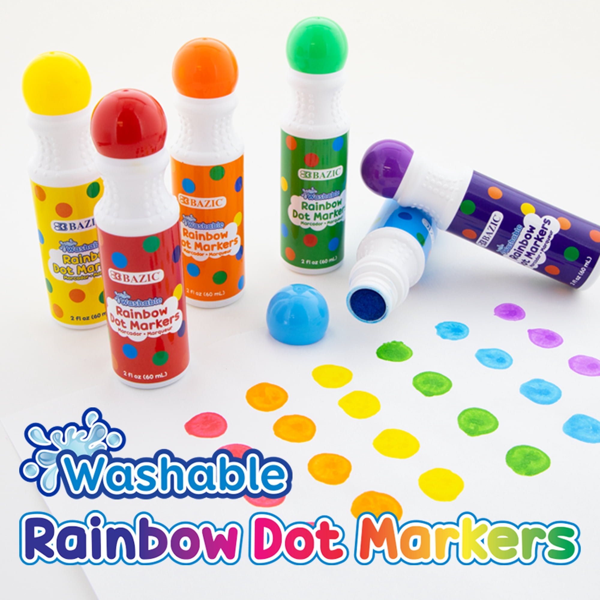 BAZIC Washable Dot Markers for Kids, 6 Colors Marker Kit (6/Pack), 2-Packs