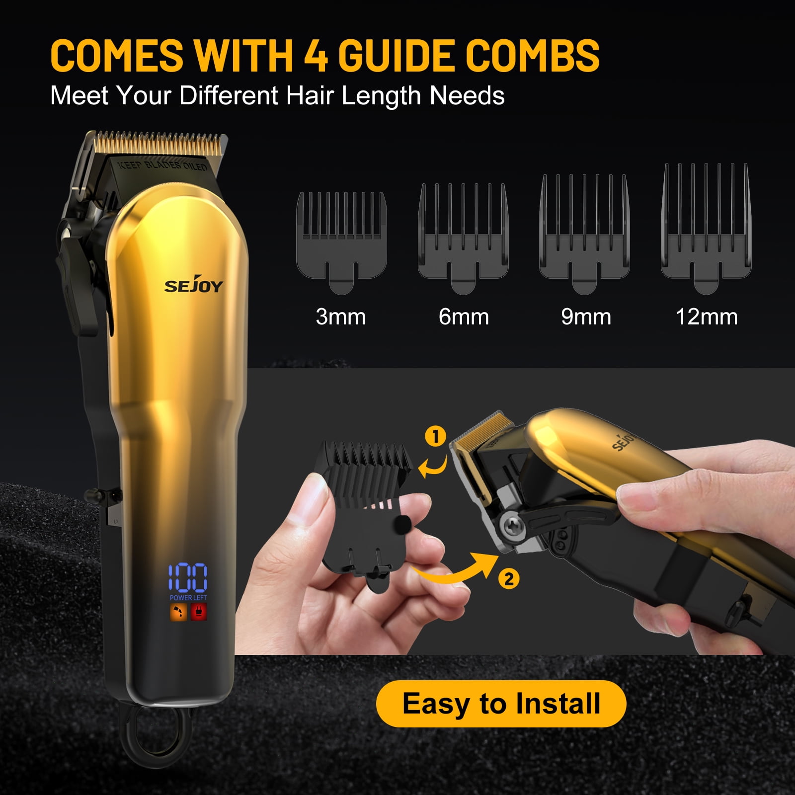 Sejoy Hair Clippers for Men, Professional Hair Trimmer, Cordless Barber Hair Grooming Kit, Beard Trimmer,Rechargeable Home Haircut for Women & Children LED Display USB Rechargeable,Gold