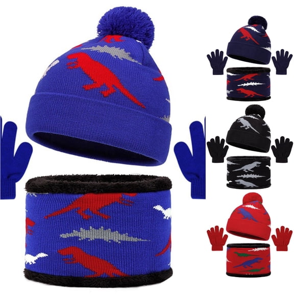 HNMKIU Winter Knitted Scarf Hat Set For Kids Thermal Neck Warmer Touchscreen Mittens Cold Weather Outdoor Blue - One Size