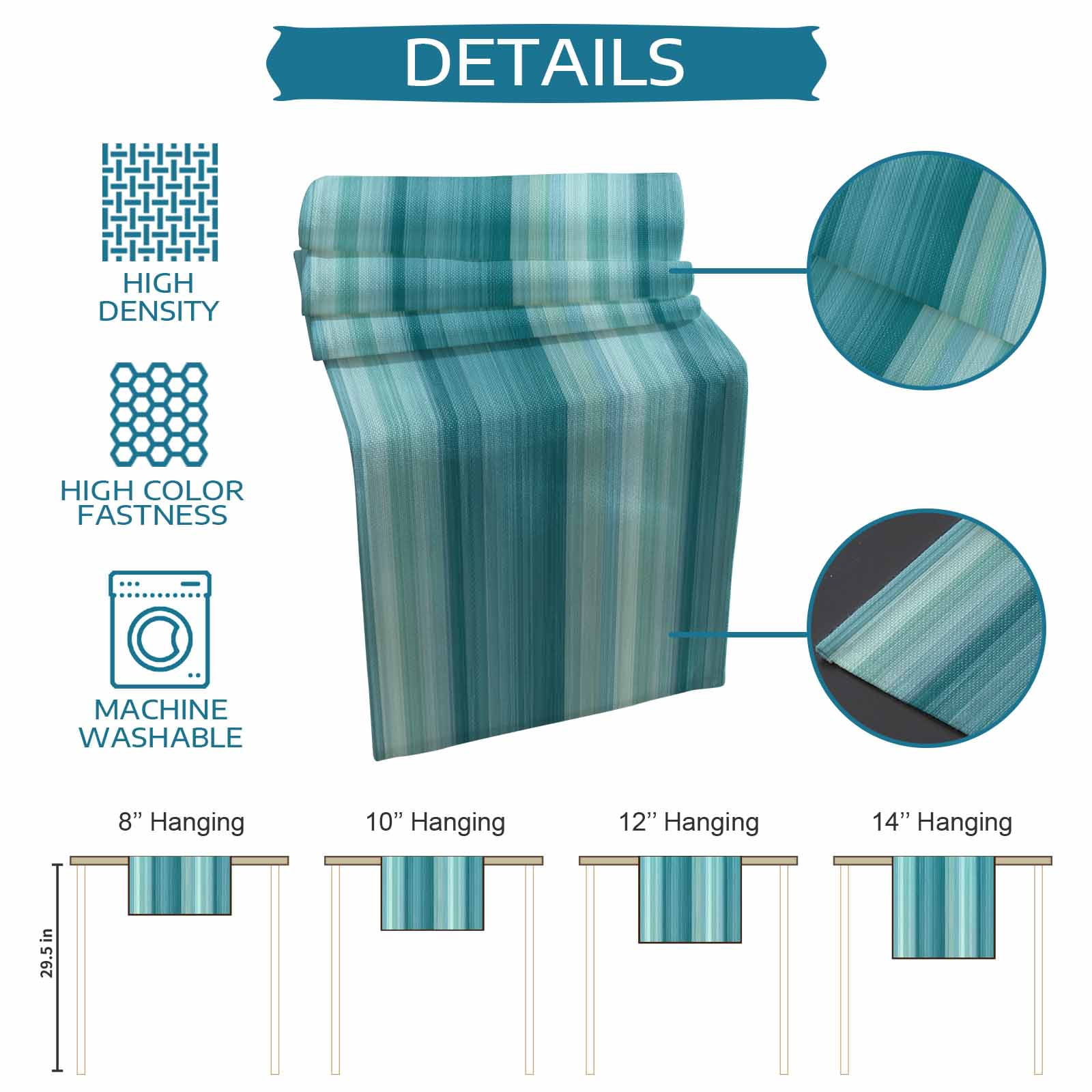 Hokiten Table Runners 90 Inches Long Dress Scarves, Teal Turquoise Aqua Ombre Farmhouse Coffee/Dining/Kitchen Table Runner for Living Room, Contemporary Abstract Lines 13x90 Inch