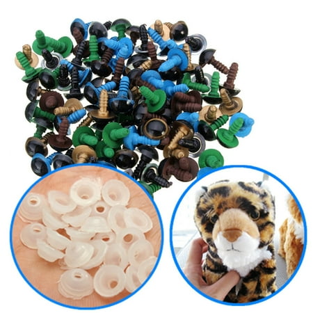 Color Teddy Bear 100Pcs 10mm Plastic Toy Eyes Safety Eyes DIY Craft Accessory With Washer For Teddy Bear Plush Animal Dolls Toy Multicolor ()