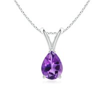 ANGARA Natural V-Bale Pear-Shaped Amethyst Solitaire Pendant in 14K White Gold for Women (Size-7x5mm) | February Birthstone, Birthday, Anniversary, Jewelry Gift for Women | Natural Amethyst Necklace