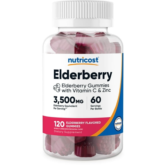 Nutricost Elderberry Gummies 100mg with Zinc & Vitamin C, 120 Gummies, Supplement