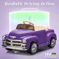 thumbnail image 3 of Xuanlur 12V 7AH Ride on Toys for Kids, Licensed Chevrolet 3100 Pickup Ride on Truck w/Parents Control, Electric Cars w/Storage Space, 3-Speeds, LED Lights, Music, Retro Style, Purple, 3 of 7