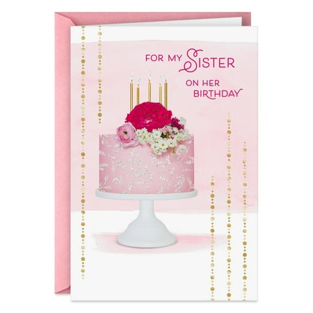 Hallmark Sentimental Studios A Hmk Co. Birthday Card For Sister - Pink Cake With Flowers