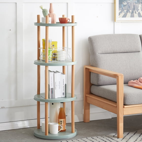 Merronix 4 Tier Rotating Bookshelf, 360° Round Storage Rack with Storage for Living Room & Bedroom