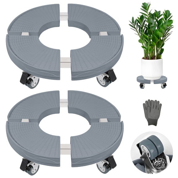 Plant Caddy with Wheels,2Pack Adjustable 15-20" Plant Stand with Lockable Caster Wheels 440LBS, Round Plant Roller Base Flower Pot for Indoor/Outdoor Large Planter, Flower Pot, Gray