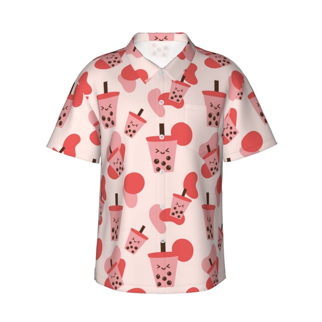 Balery Milk Tea Camisas hawaianas de manga corta para hombre, camisas playeras de corte holgado, camisas de vacaciones con botones,3X-Large