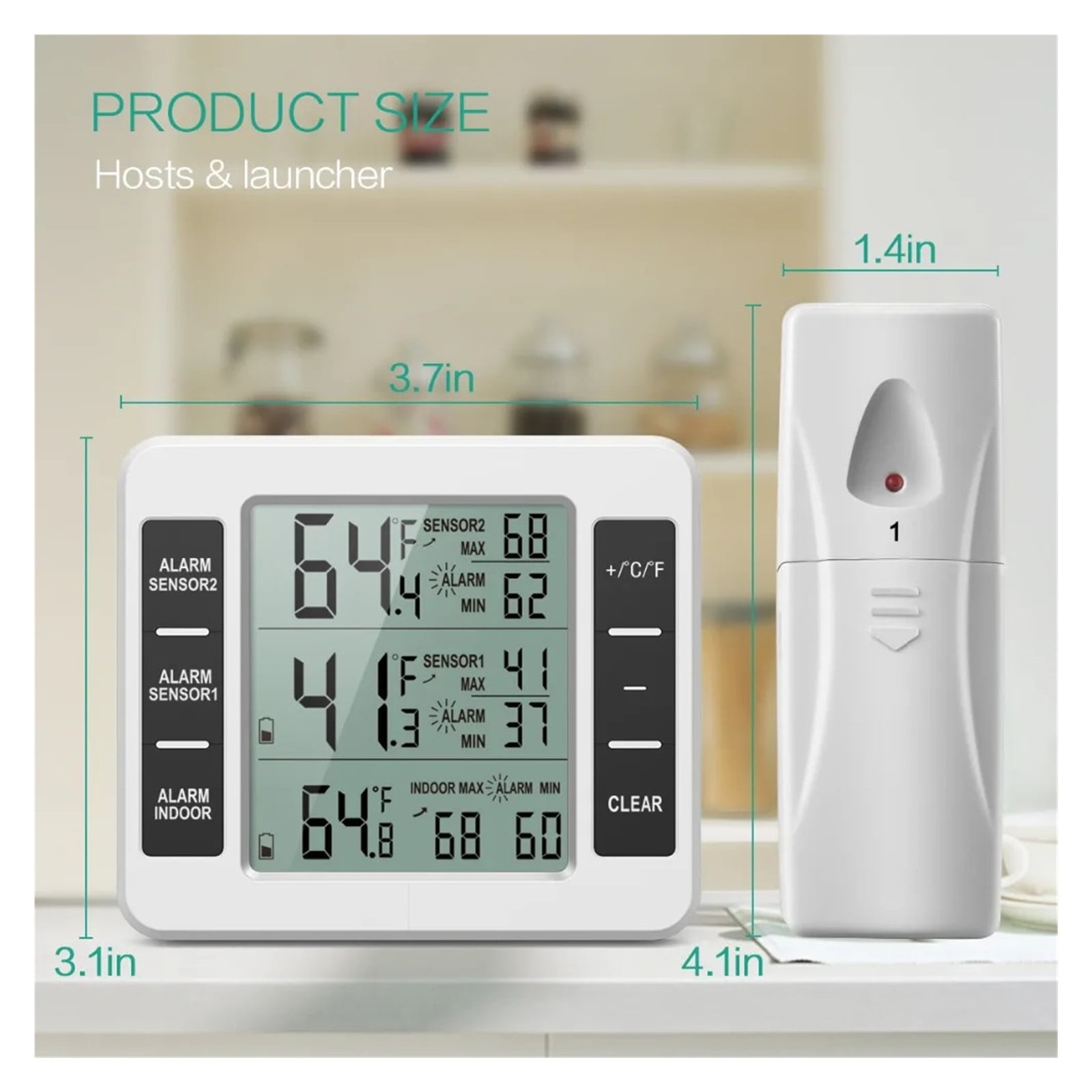 Fridge Thermometer Digital Freezer with Sensors Refrigerator Therm Wireless Indoor for Home ,Simple Operation