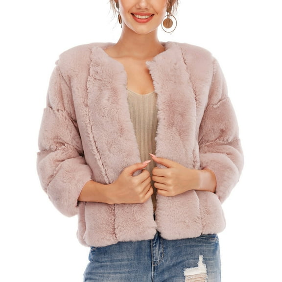 Tejiojio Jackets Women Plus Size Short Faux-Fur' Coat Warm Furry Jacket Long Sleeve Outerwear