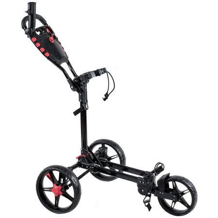 Costway Lightweight Foldable 3 Wheel Golf Pull Push Cart Trolley Club w/ Umbrella (Best Motorised Golf Trolley)