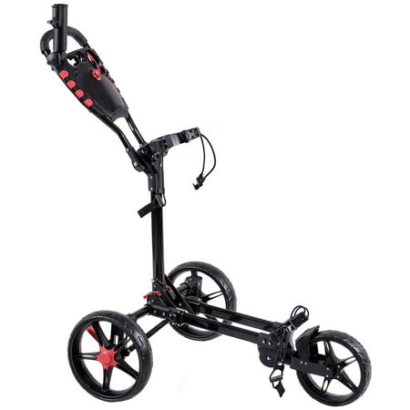 Costway Lightweight Foldable 3 Wheel Golf Pull Push Cart Trolley Club w/ Umbrella (Best Golf Trolley 2019)