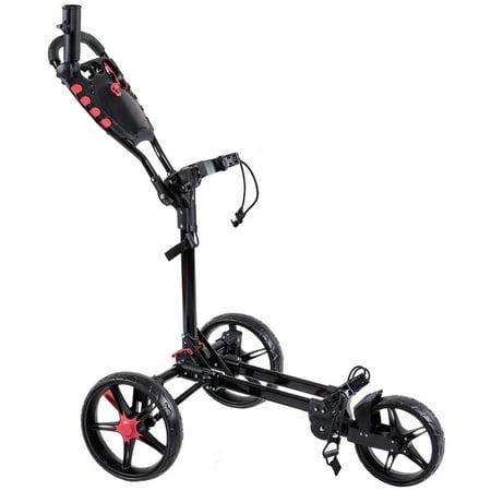 Three Wheel Push Golf Cart Costway Lightweight Foldable 3 Wheel Golf Pull Push Cart Trolley Club w/ Umbrella Holder ()