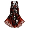 thumbnail image 4 of Skeleton Dress Long Sleeve V Neck Maxi Halloween Dresses for Women Spooky Skull Rose Gothic Festival Party Outfit, 4 of 4