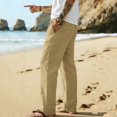 thumbnail image 4 of SeCaotees Casual Linen‑Style Trousers for Men Elastic Waistband Relaxed Straight Leg Wrinkle‑Resistant Fabric Daily Holiday Walking Pants Khaki,M, 4 of 7