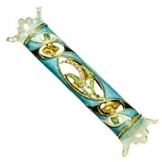 Mezuzah Case Jeweled Enamel Royal Blue and Green Shin Design 7cm
