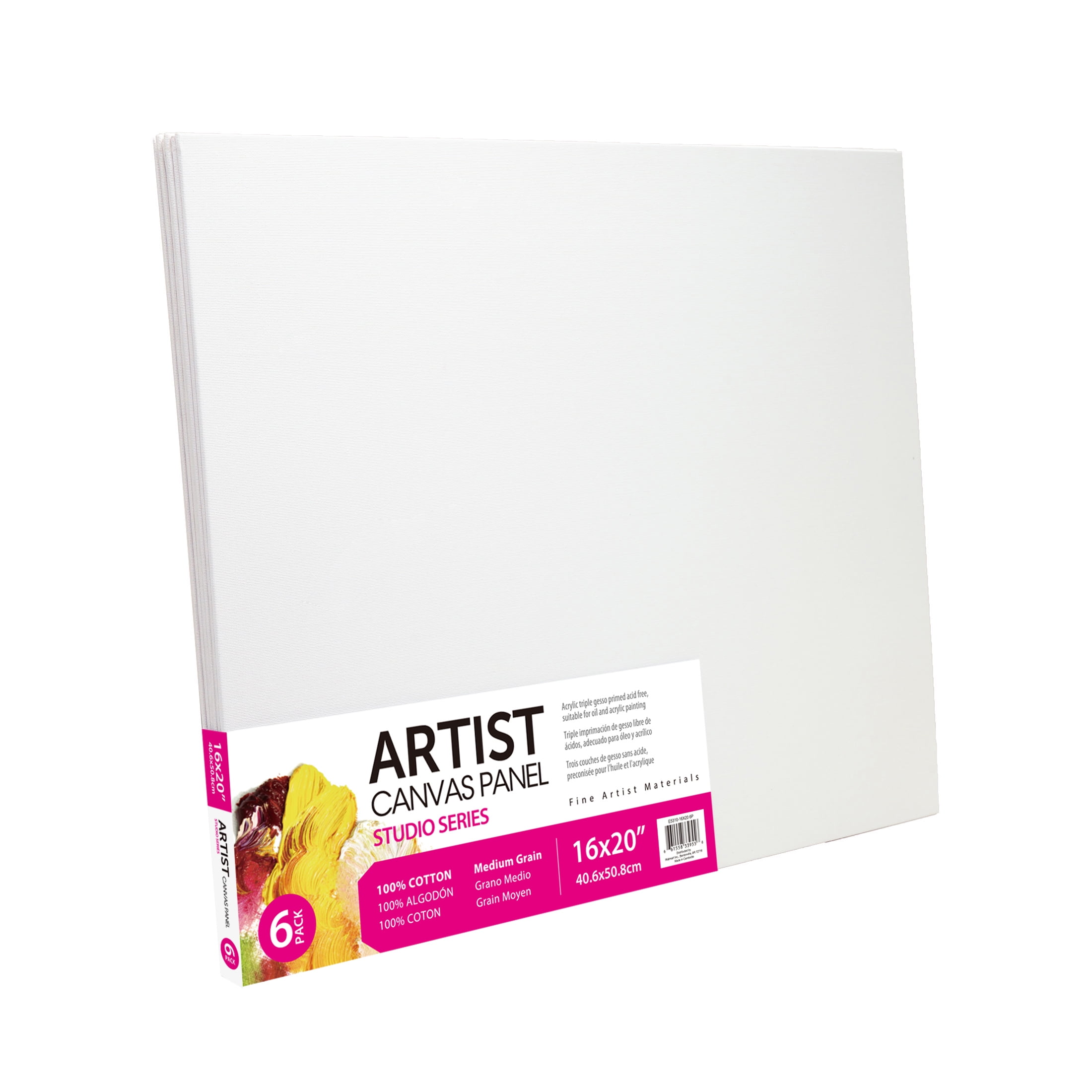 Studio Canvas Panel, 100% Cotton Acid Free White Canvas, 16"X20", 6 Pieces, Academic Canvas, Great Chioce for Beginners and Hobbyists of All Skill Levels.
