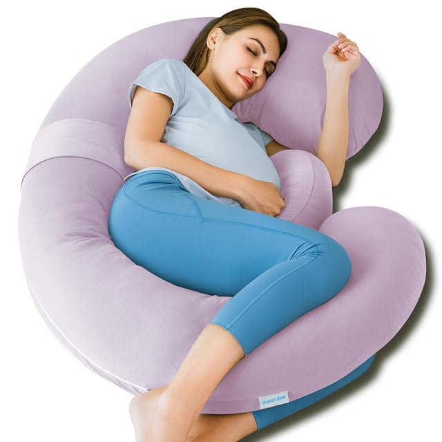 Almohada de embarazo QUEEN ROSE Cooling en forma de E con cuña morada