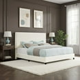 thumbnail image 2 of Bridgevine Home King Size White Polyester Upholstered Platform Bed with Veneer Headboard, 2 of 19