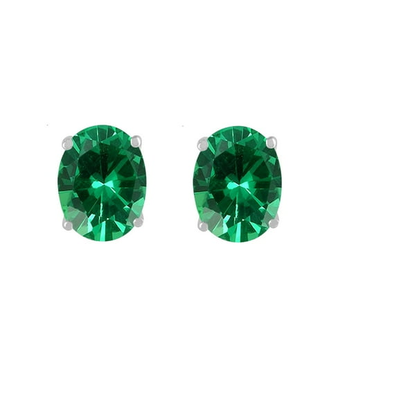 Mauli Jewels Ear Rings for Women 0.88 Carat 6x4 Oval Shape Emerald Earrings Carat 14k White Gold 4-prong