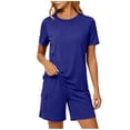 thumbnail image 5 of Mifsaly Cotton Sets for Women 2 Piece Summer Short Sleeve Crewneck T-Shirt and High Waisted Cargo Shorts with Pockets Matching Lounge Outfits Blue,M, 5 of 6
