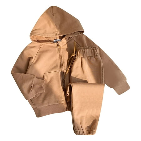 

Girls Boys Tracksuit Athletic Sweatsuits Pullover Hoodie 2 Pieces Thick Warm Kids Sweatshirt and Jogger Sweatpants Outfits Set Coffee 120