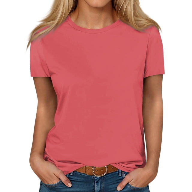 Timegard Hauts d'Été pour Femmes Col Rond Manches Courtes T-Shirts Basiques Confortables Hauts Amples Décontractés Blouses