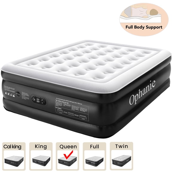 Ophanie Queen Air Mattress, 18-Inch Elevated Inflatable Bed with Built-in Pump, Puncture-Resistant, Quick Inflation/Deflation, Portable for camping & Guests, Black