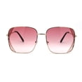 thumbnail image 1 of Womens Large Rectangular Metal Rim Designer Sunglasses Gold Pink, 1 of 4