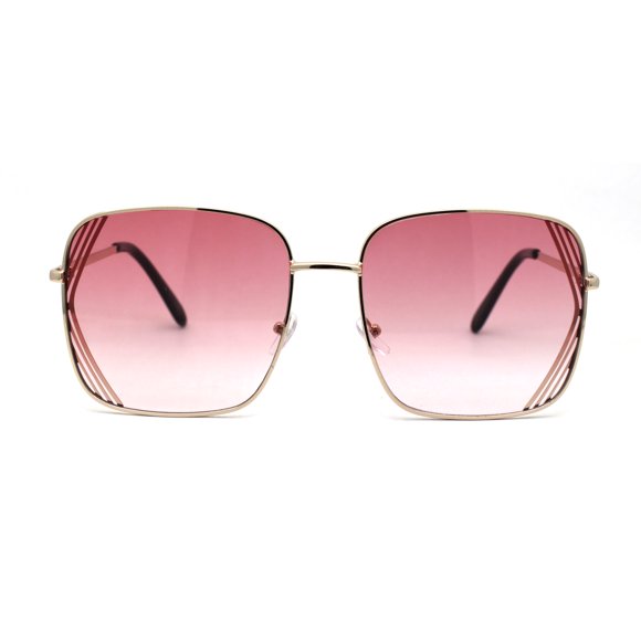 Lunettes de Soleil de Designer pour Femmes à Grande Monture Rectangulaire avec Monture Métallique Or Rose