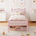 thumbnail image 1 of Rosa metal marco de cama para para niños: heart-shaped cabecero y footboard, cama de plataforma con sturdy slat support, 11.5-pulgada underbed almacenamiento, noiseless, no necesita colchón base, 1 of 8