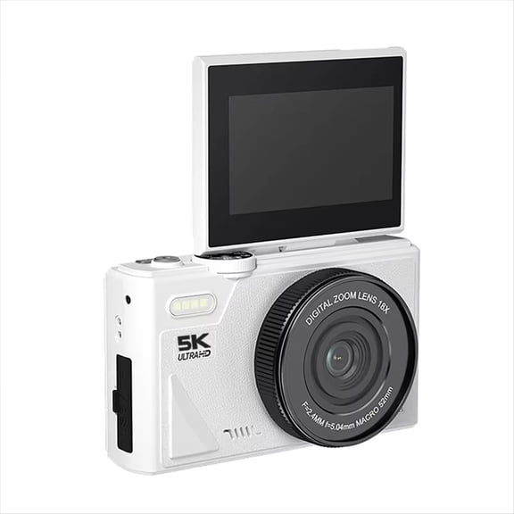 Digital Photography Camera 5K 18X Digital Zoom Vintage Vlog Video Recorder 180° Flip Screen Selfile Cam White