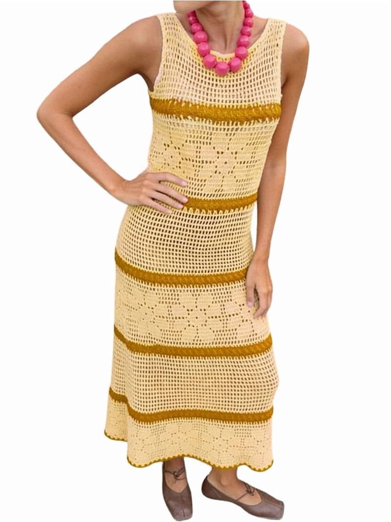 crochet knit beach midi dress Nellis Square Crochet Knit Midi Dress in Ecru