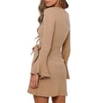 thumbnail image 4 of FASHIONWT Women Flared Sleeve Sheath Bow Peplum Skirts Ruched Mini Dress, 4 of 4