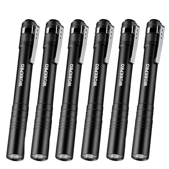 WORKPRO 6-Pack LED Pen Light, Aluminum Pen Flashlights, Pocket Flashlight with Clip for Inspection, Emergency, Everyday, 2AAA Batteries Included, Black