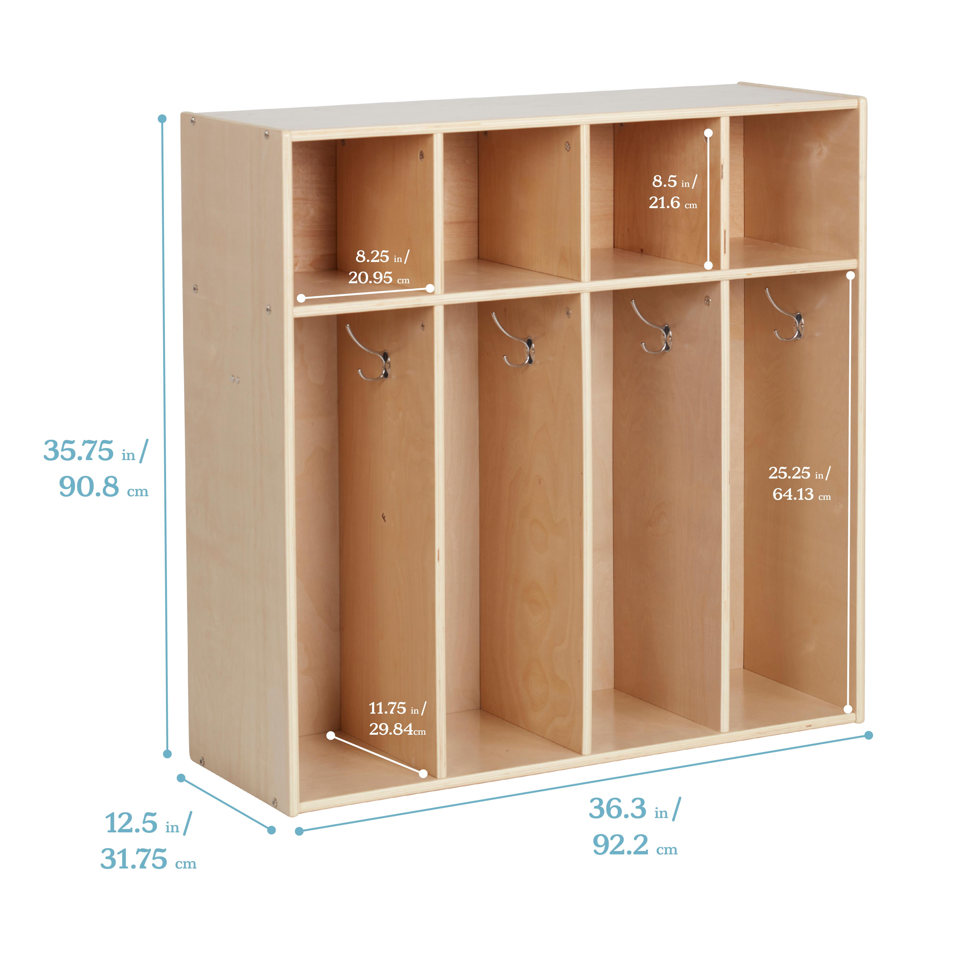 ECR4Kids Streamline 4-Section Coat Locker, Toddler Size, Kids Furniture,  Natural 