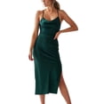 thumbnail image 1 of Women Spaghetti Strap Dress Drape Cowl Neck Backless Pure Color Sleeveless Slim Fit Midi Dress Blackish Green L, 1 of 6